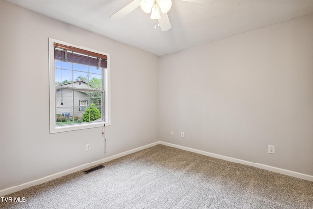 506 Pilgrim Ct Unit B, Johnson City, TN 37601 - unfurnished room with baseboards, a ceiling fan, visible vents, and carpet