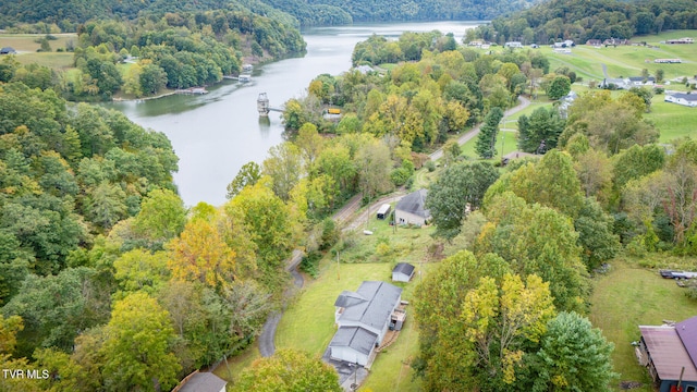 drone / aerial view featuring a water view