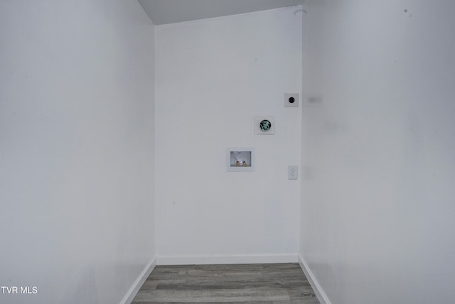 clothes washing area featuring washer hookup, hardwood / wood-style flooring, and electric dryer hookup