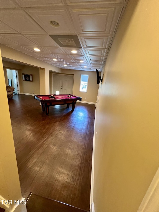 playroom featuring billiards and wood-type flooring