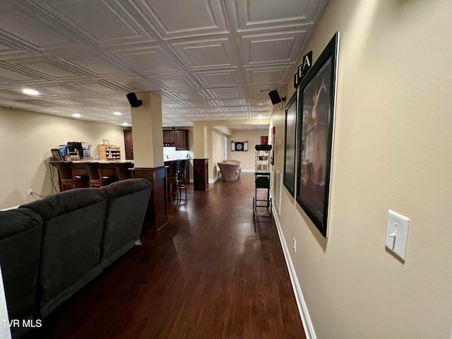 living room featuring dark hardwood / wood-style floors