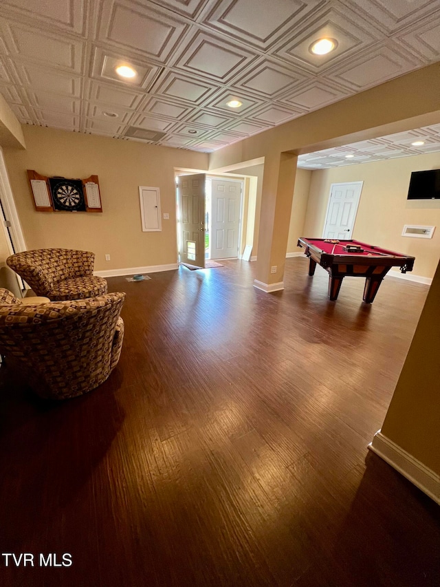 playroom featuring pool table and wood-type flooring