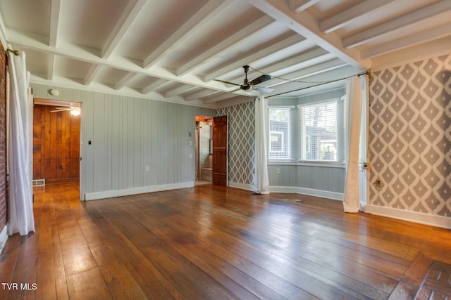 120 Rock Rd, Bristol, TN 37620 - unfurnished room featuring wood-type flooring, ceiling fan, beamed ceiling, baseboards, and a smoke detector