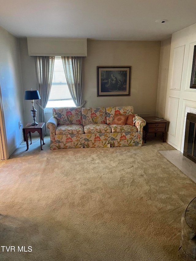 living room with carpet flooring