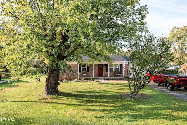 view of property hidden behind natural elements featuring a front lawn