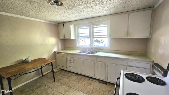 10 Powell Valley Rd, Big Stone Gap, VA 24219 - kitchen featuring dishwasher, electric stove, light countertops, ornamental molding, and white cabinets