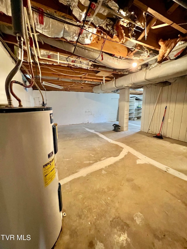 basement featuring electric water heater