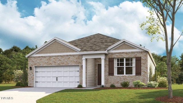 view of front facade featuring a garage and a front lawn