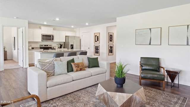 living room with hardwood / wood-style flooring