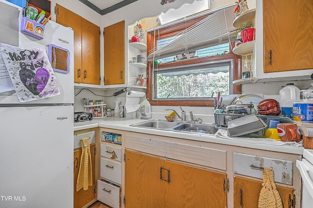 kitchen with sink and white refrigerator