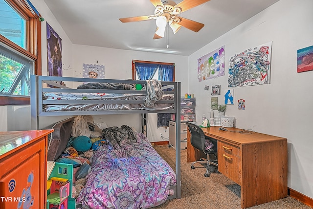 bedroom with carpet and ceiling fan