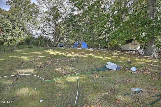 view of yard with a storage shed