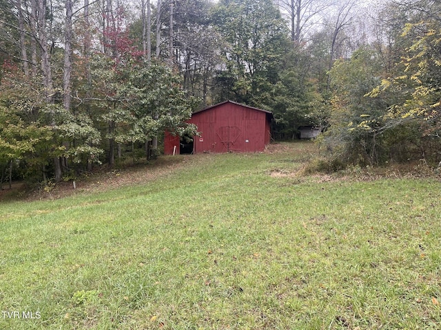 view of yard featuring an outdoor structure and a storage unit
