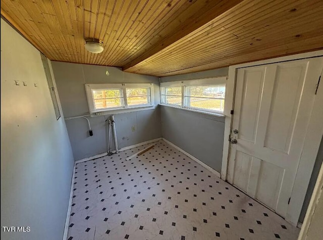 laundry room with wood ceiling