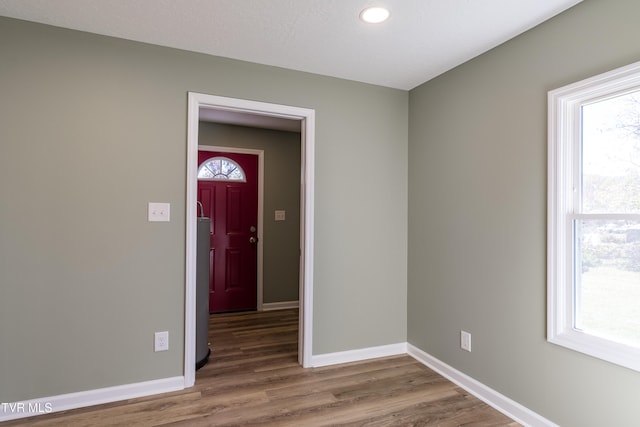 spare room featuring wood-type flooring and plenty of natural light