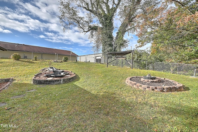 view of yard with a fenced backyard and an outdoor fire pit
