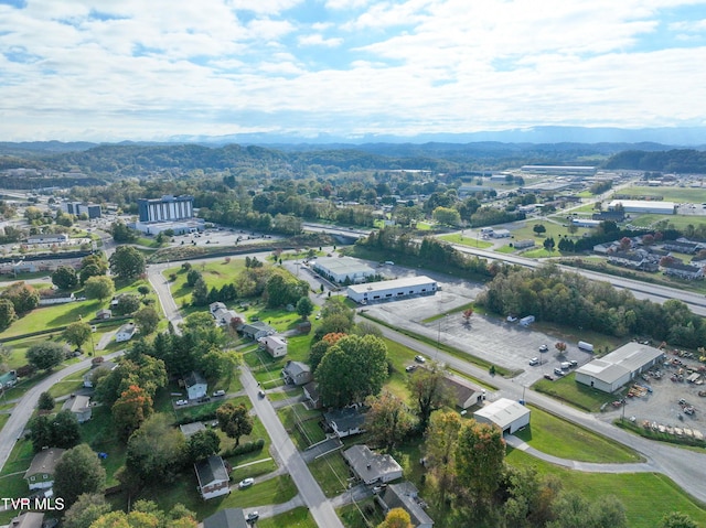 drone / aerial view featuring a mountain view