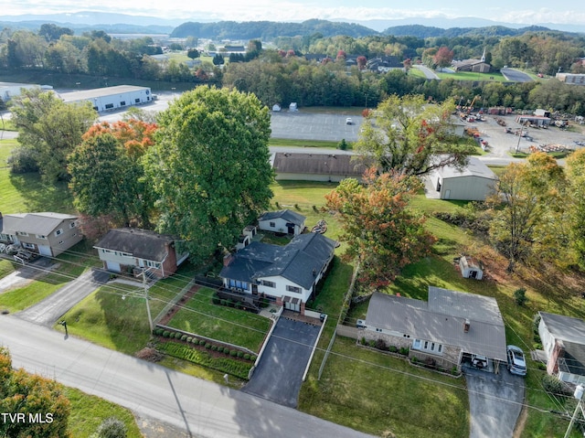 aerial view with a mountain view and a residential view
