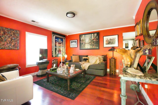 living room featuring dark hardwood / wood-style floors