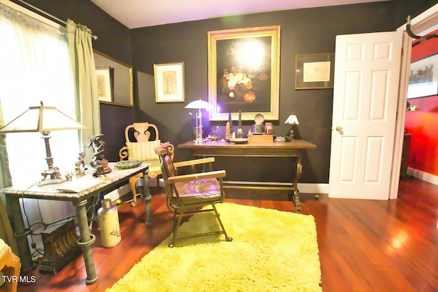 interior space with dark wood-type flooring