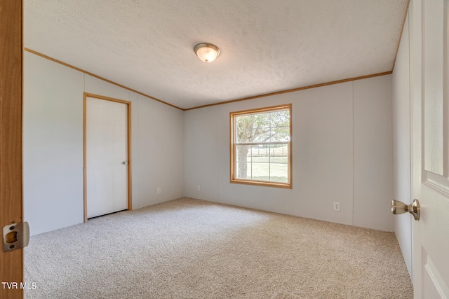 empty room with a textured ceiling and carpet floors