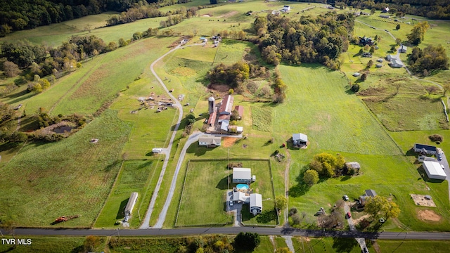 drone / aerial view with a rural view