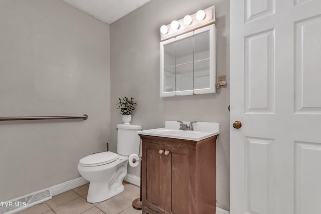 bathroom featuring vanity, toilet, and tile patterned flooring