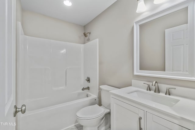 full bathroom featuring bathing tub / shower combination, vanity, and toilet