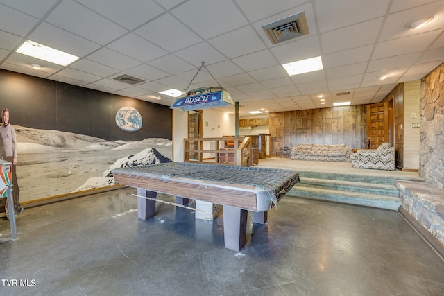 recreation room featuring a paneled ceiling and pool table