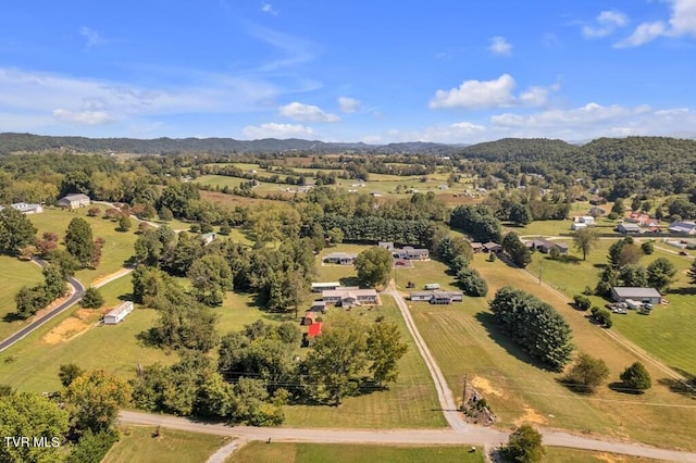 bird's eye view with a mountain view and a rural view