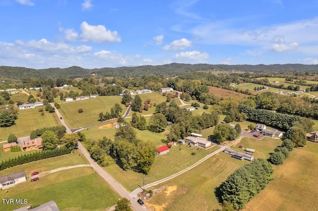 bird's eye view with a mountain view and a rural view