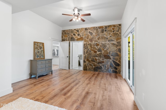 spare room with light hardwood / wood-style floors and ceiling fan