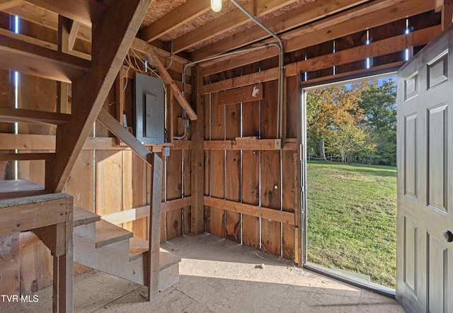 view of stable with electric panel