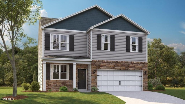 craftsman house featuring a garage and a front yard