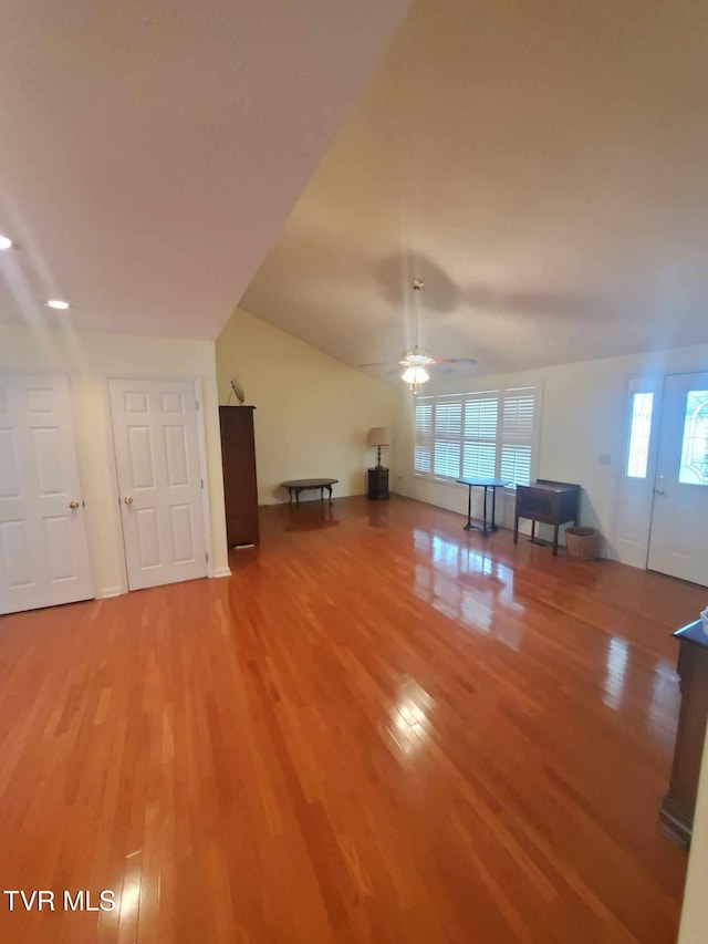 interior space with hardwood / wood-style flooring and ceiling fan