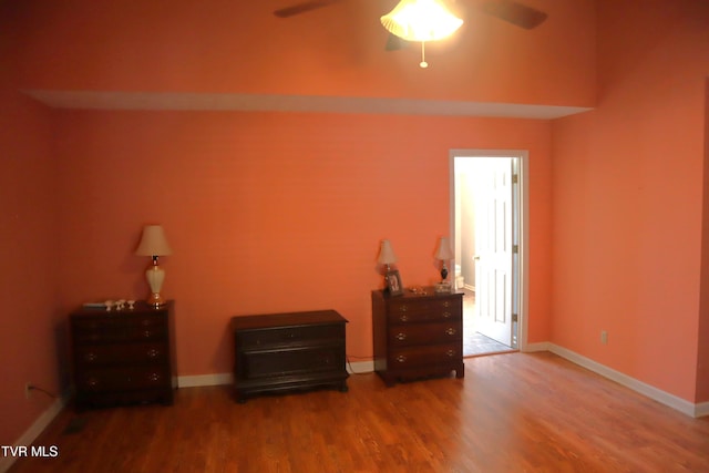 bedroom featuring hardwood / wood-style flooring and ceiling fan