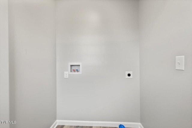 laundry room with washer hookup, electric dryer hookup, and hardwood / wood-style floors