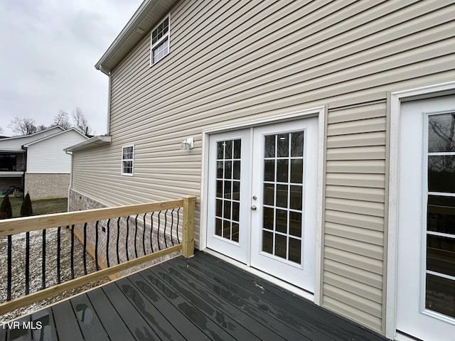 wooden terrace featuring french doors