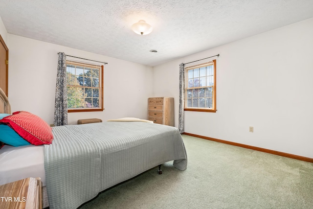 bedroom with a textured ceiling and carpet flooring