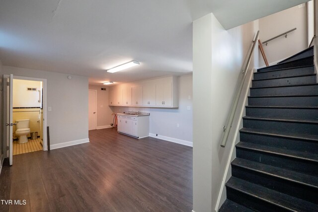 basement featuring dark wood-type flooring