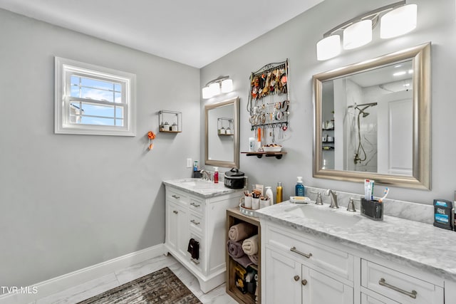 bathroom featuring vanity and walk in shower