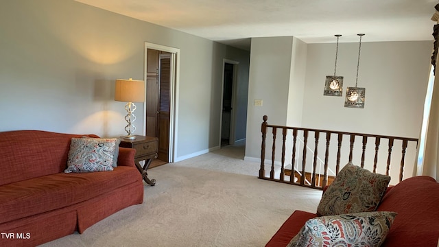 living room with light colored carpet