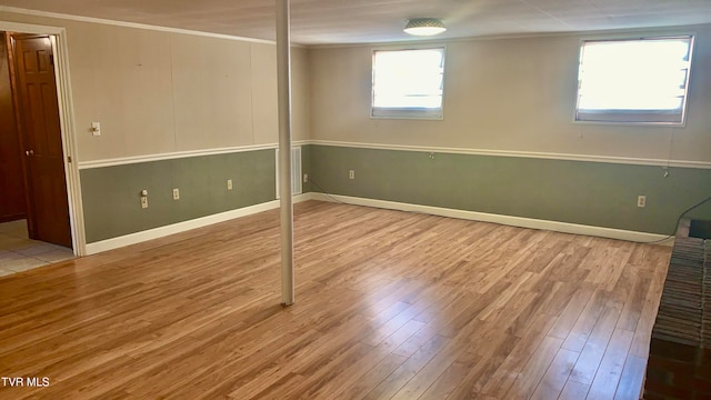 basement featuring hardwood / wood-style floors