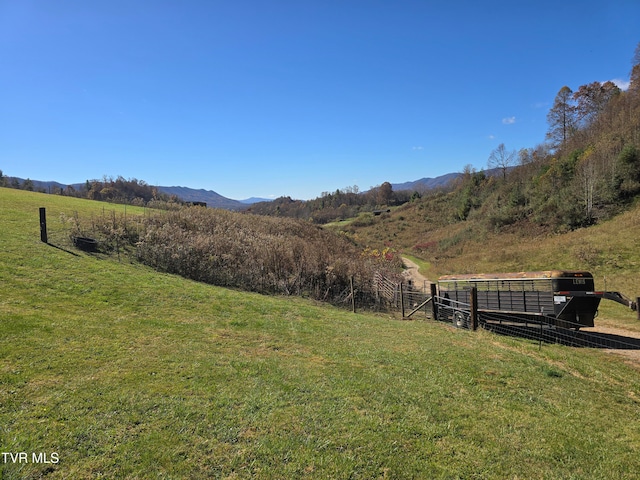 view of yard with a mountain view and a rural view