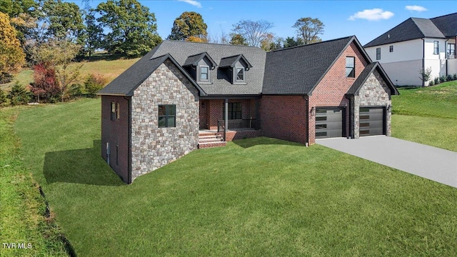 view of front facade featuring a front lawn and a garage