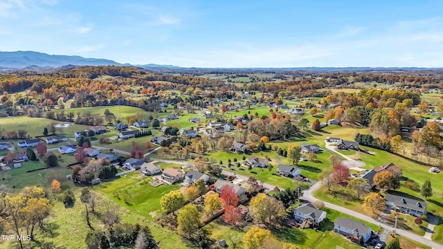 drone / aerial view featuring a mountain view