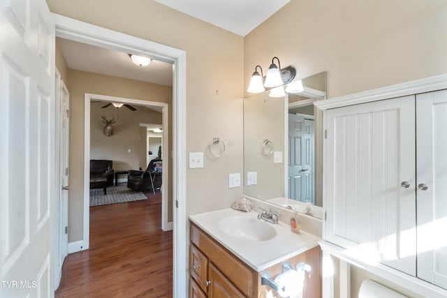 bathroom featuring vanity and wood-type flooring