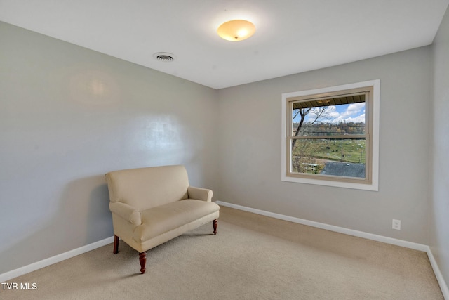 living area featuring carpet floors