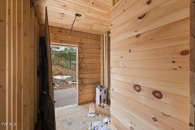 entryway featuring wood walls