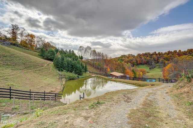 property view of water with a rural view